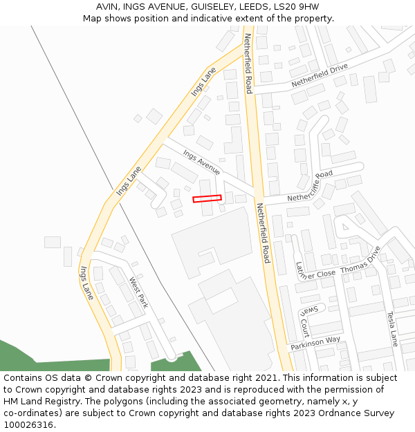AVIN, INGS AVENUE, GUISELEY, LEEDS, LS20 9HW: Location map and indicative extent of plot