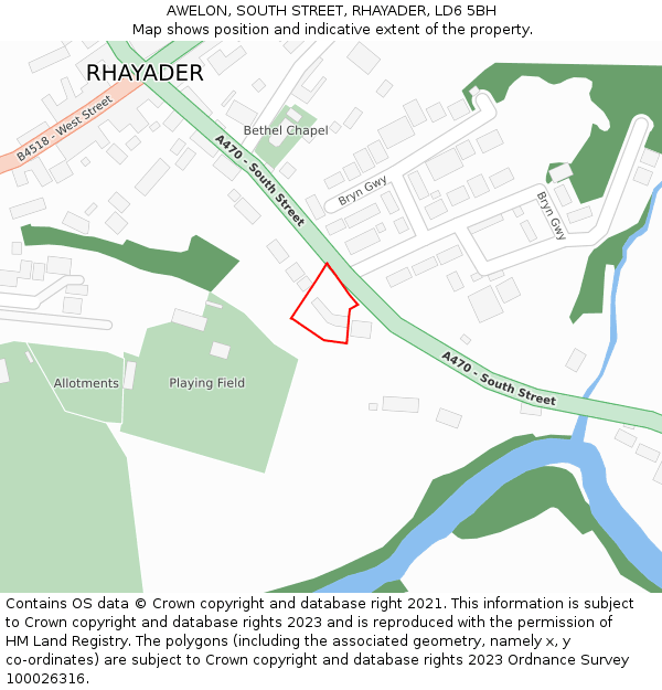 AWELON, SOUTH STREET, RHAYADER, LD6 5BH: Location map and indicative extent of plot