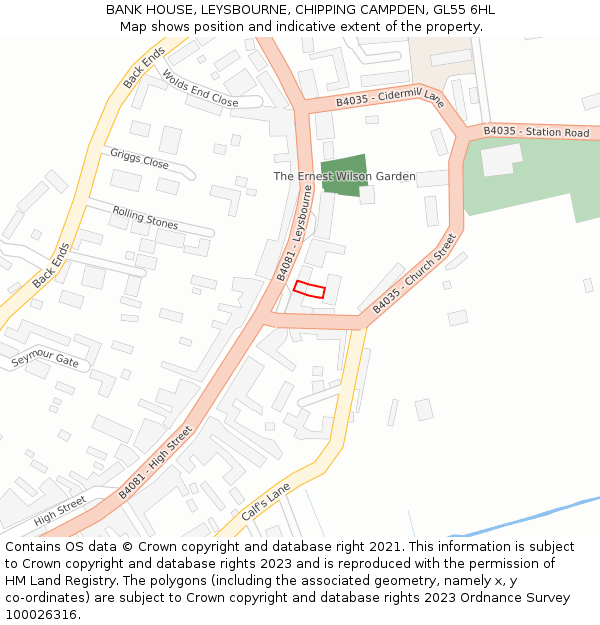 BANK HOUSE, LEYSBOURNE, CHIPPING CAMPDEN, GL55 6HL: Location map and indicative extent of plot