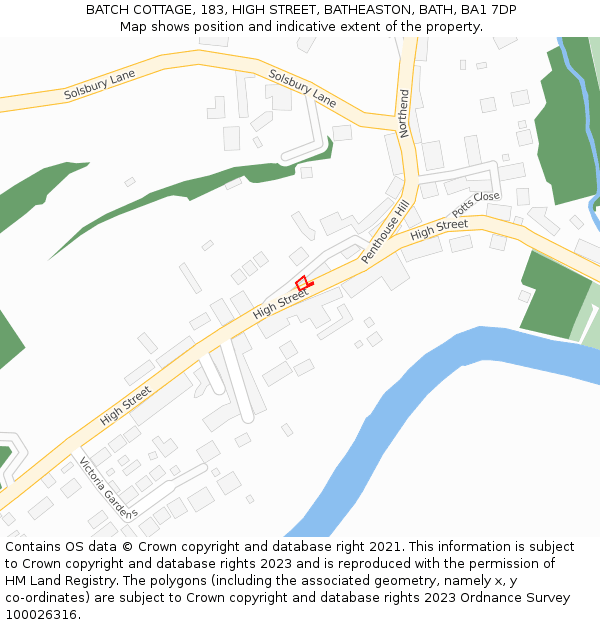 BATCH COTTAGE, 183, HIGH STREET, BATHEASTON, BATH, BA1 7DP: Location map and indicative extent of plot