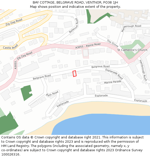 BAY COTTAGE, BELGRAVE ROAD, VENTNOR, PO38 1JH: Location map and indicative extent of plot
