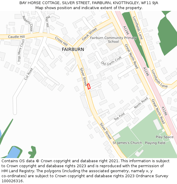BAY HORSE COTTAGE, SILVER STREET, FAIRBURN, KNOTTINGLEY, WF11 9JA: Location map and indicative extent of plot