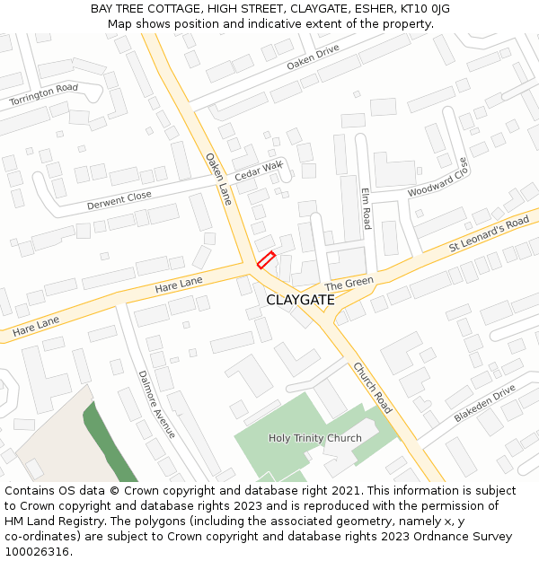 BAY TREE COTTAGE, HIGH STREET, CLAYGATE, ESHER, KT10 0JG: Location map and indicative extent of plot