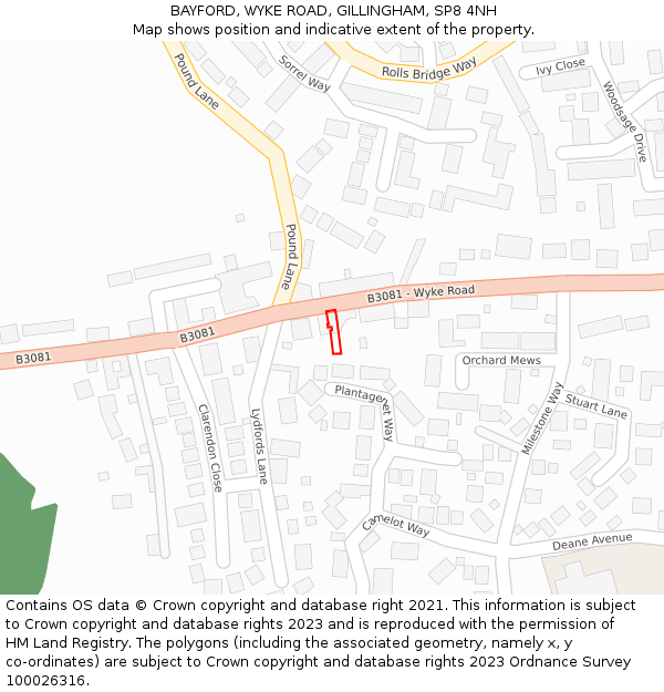 BAYFORD, WYKE ROAD, GILLINGHAM, SP8 4NH: Location map and indicative extent of plot