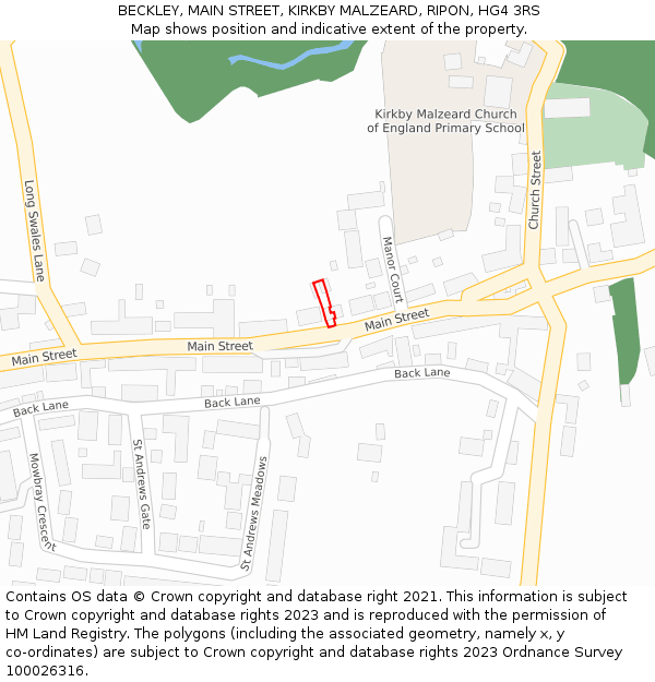 BECKLEY, MAIN STREET, KIRKBY MALZEARD, RIPON, HG4 3RS: Location map and indicative extent of plot