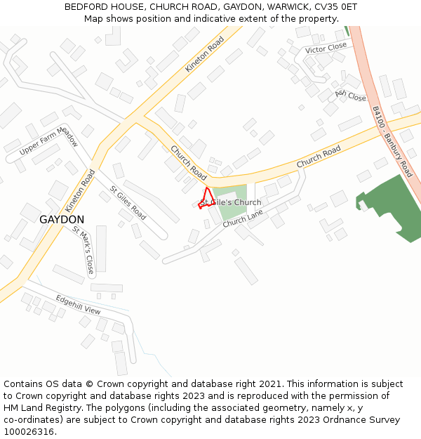 BEDFORD HOUSE, CHURCH ROAD, GAYDON, WARWICK, CV35 0ET: Location map and indicative extent of plot