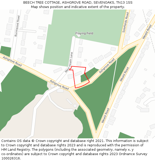 BEECH TREE COTTAGE, ASHGROVE ROAD, SEVENOAKS, TN13 1SS: Location map and indicative extent of plot