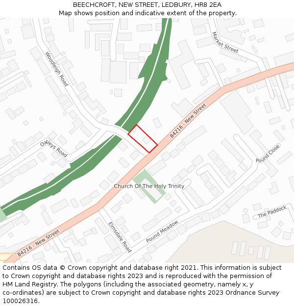 BEECHCROFT, NEW STREET, LEDBURY, HR8 2EA: Location map and indicative extent of plot