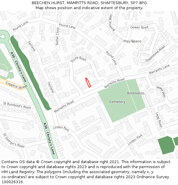 BEECHEN HURST, MAMPITTS ROAD, SHAFTESBURY, SP7 8PG: Location map and indicative extent of plot