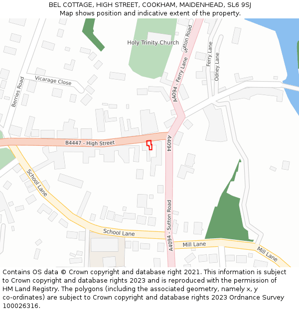 BEL COTTAGE, HIGH STREET, COOKHAM, MAIDENHEAD, SL6 9SJ: Location map and indicative extent of plot