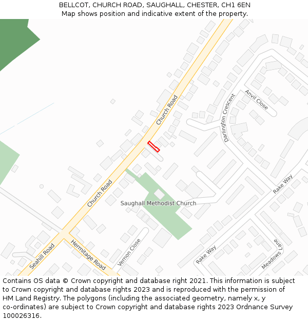 BELLCOT, CHURCH ROAD, SAUGHALL, CHESTER, CH1 6EN: Location map and indicative extent of plot