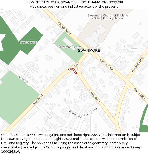 BELMONT, NEW ROAD, SWANMORE, SOUTHAMPTON, SO32 2PE: Location map and indicative extent of plot