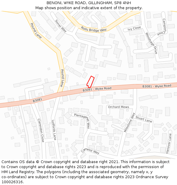 BENONI, WYKE ROAD, GILLINGHAM, SP8 4NH: Location map and indicative extent of plot