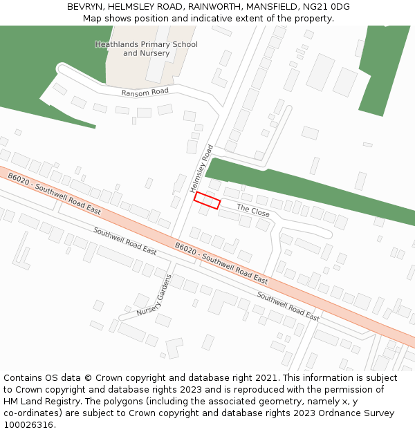 BEVRYN, HELMSLEY ROAD, RAINWORTH, MANSFIELD, NG21 0DG: Location map and indicative extent of plot