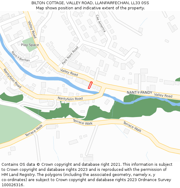 BILTON COTTAGE, VALLEY ROAD, LLANFAIRFECHAN, LL33 0SS: Location map and indicative extent of plot
