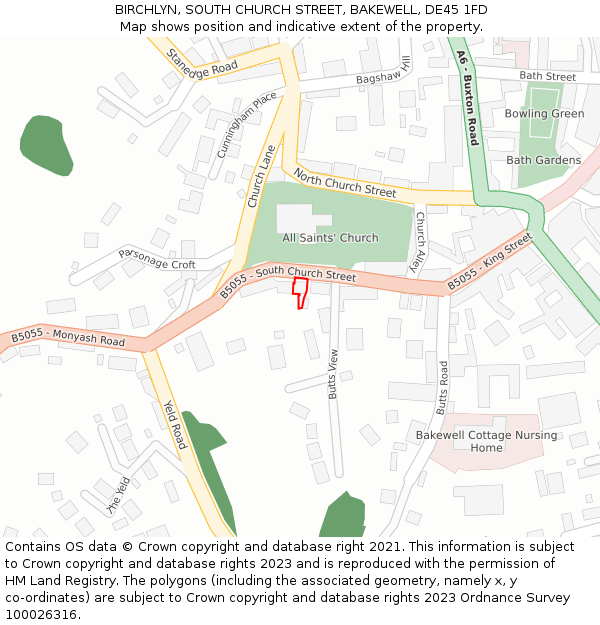 BIRCHLYN, SOUTH CHURCH STREET, BAKEWELL, DE45 1FD: Location map and indicative extent of plot