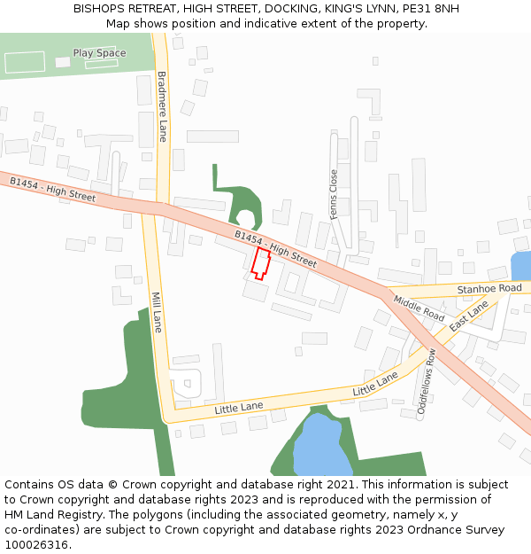 BISHOPS RETREAT, HIGH STREET, DOCKING, KING'S LYNN, PE31 8NH: Location map and indicative extent of plot
