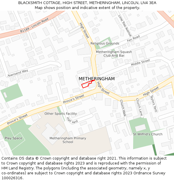 BLACKSMITH COTTAGE, HIGH STREET, METHERINGHAM, LINCOLN, LN4 3EA: Location map and indicative extent of plot