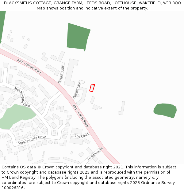 BLACKSMITHS COTTAGE, GRANGE FARM, LEEDS ROAD, LOFTHOUSE, WAKEFIELD, WF3 3QQ: Location map and indicative extent of plot