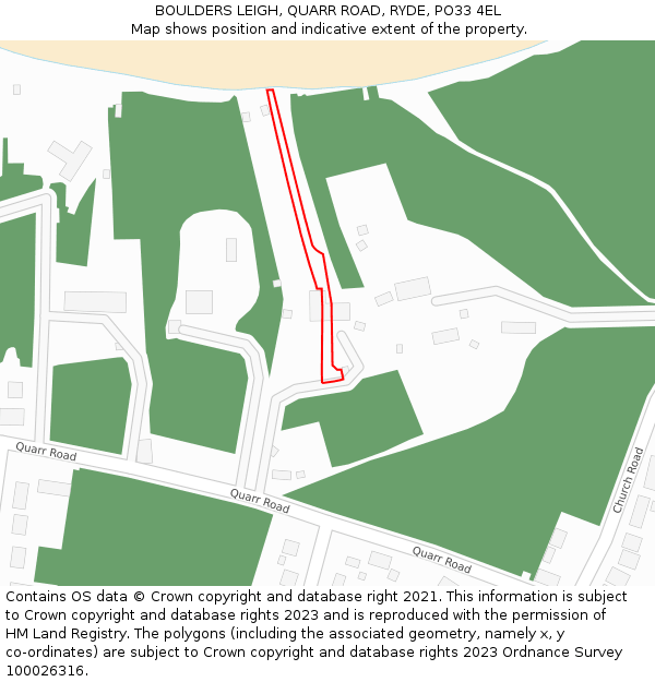 BOULDERS LEIGH, QUARR ROAD, RYDE, PO33 4EL: Location map and indicative extent of plot
