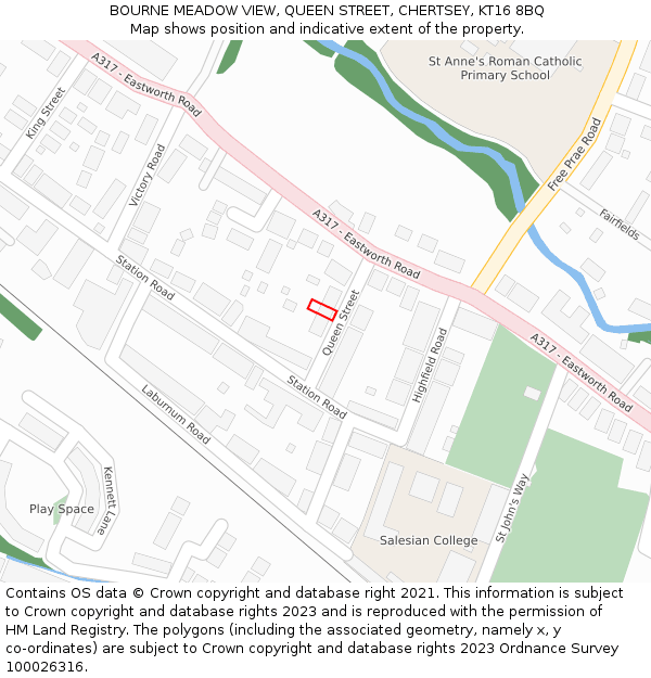 BOURNE MEADOW VIEW, QUEEN STREET, CHERTSEY, KT16 8BQ: Location map and indicative extent of plot