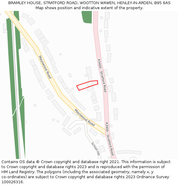 BRAMLEY HOUSE, STRATFORD ROAD, WOOTTON WAWEN, HENLEY-IN-ARDEN, B95 6AS: Location map and indicative extent of plot