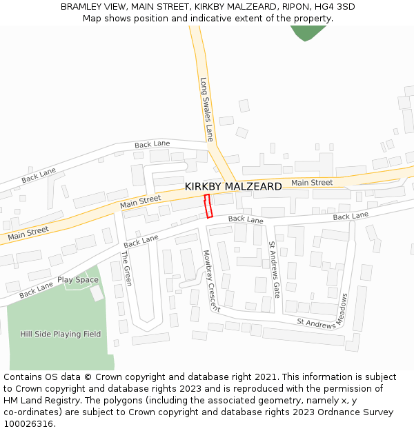 BRAMLEY VIEW, MAIN STREET, KIRKBY MALZEARD, RIPON, HG4 3SD: Location map and indicative extent of plot