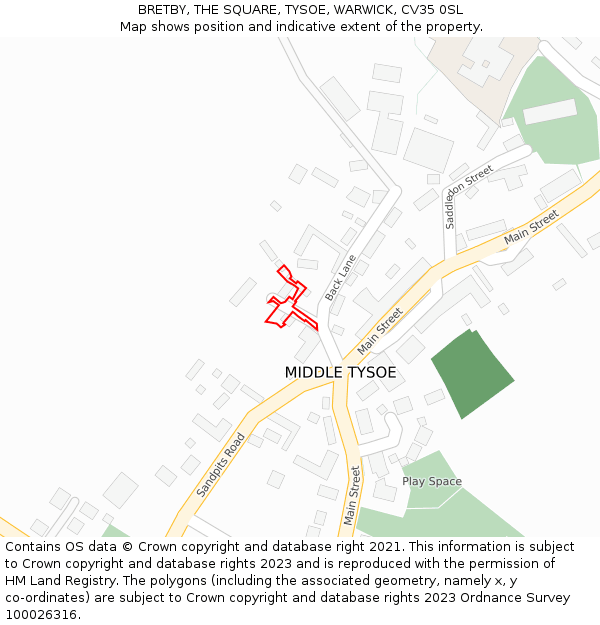 BRETBY, THE SQUARE, TYSOE, WARWICK, CV35 0SL: Location map and indicative extent of plot