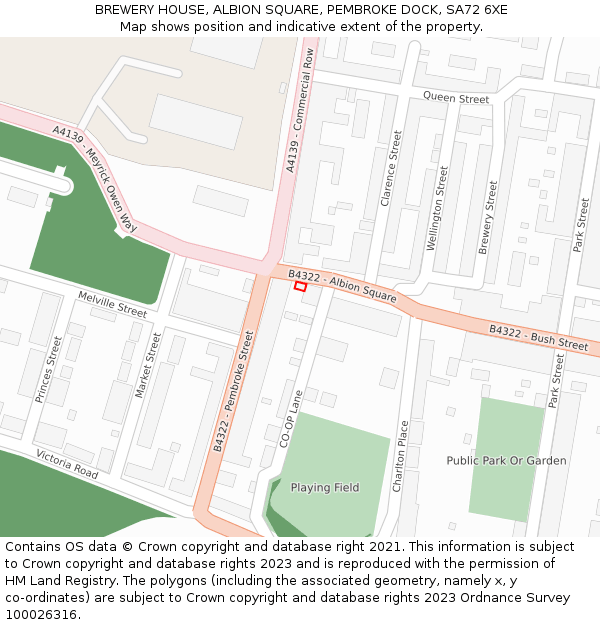 BREWERY HOUSE, ALBION SQUARE, PEMBROKE DOCK, SA72 6XE: Location map and indicative extent of plot