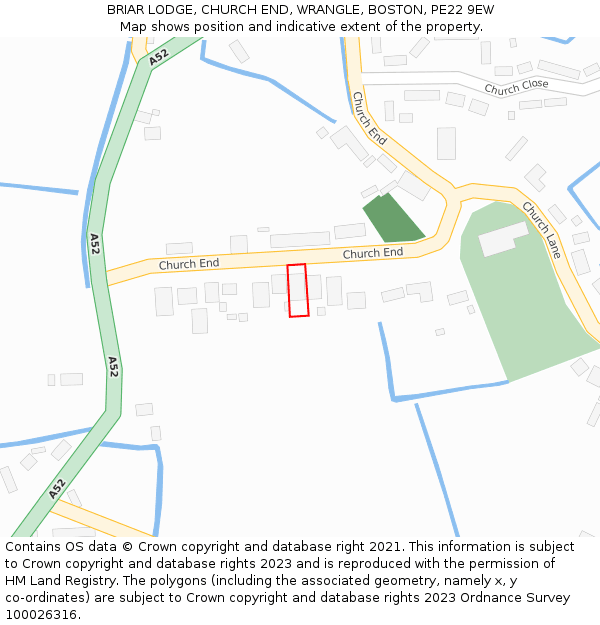 BRIAR LODGE, CHURCH END, WRANGLE, BOSTON, PE22 9EW: Location map and indicative extent of plot
