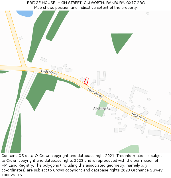 BRIDGE HOUSE, HIGH STREET, CULWORTH, BANBURY, OX17 2BG: Location map and indicative extent of plot