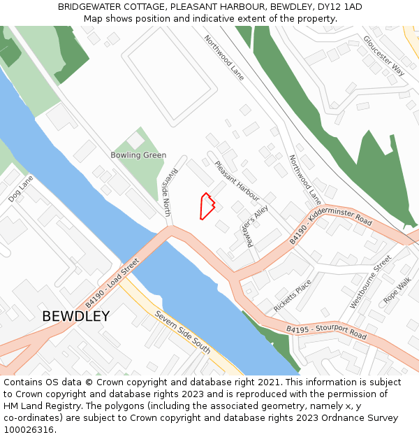 BRIDGEWATER COTTAGE, PLEASANT HARBOUR, BEWDLEY, DY12 1AD: Location map and indicative extent of plot