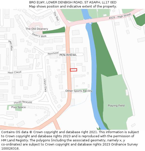 BRO ELWY, LOWER DENBIGH ROAD, ST ASAPH, LL17 0ED: Location map and indicative extent of plot