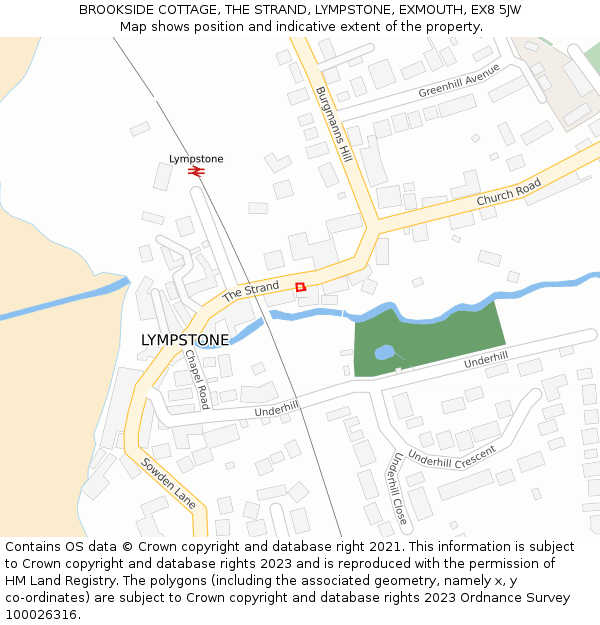 BROOKSIDE COTTAGE, THE STRAND, LYMPSTONE, EXMOUTH, EX8 5JW: Location map and indicative extent of plot