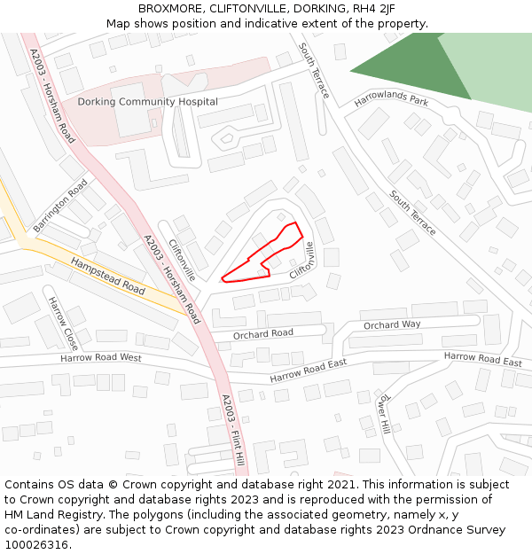 BROXMORE, CLIFTONVILLE, DORKING, RH4 2JF: Location map and indicative extent of plot