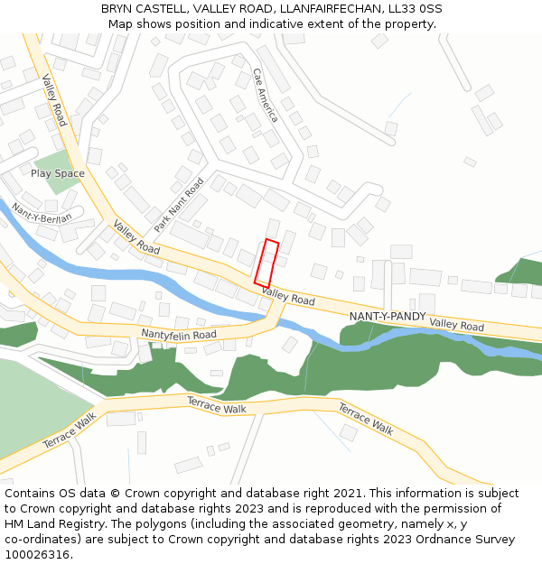 BRYN CASTELL, VALLEY ROAD, LLANFAIRFECHAN, LL33 0SS: Location map and indicative extent of plot