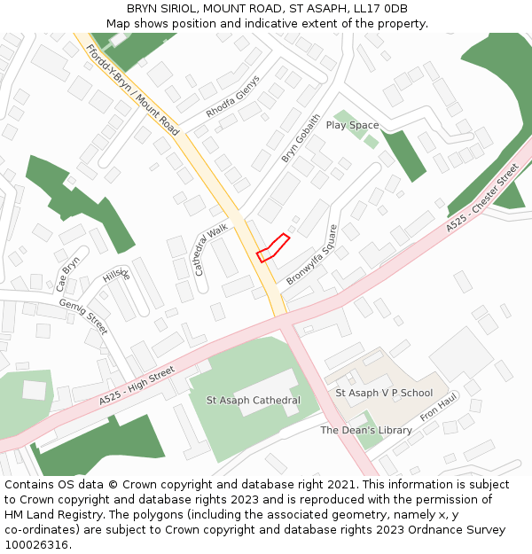 BRYN SIRIOL, MOUNT ROAD, ST ASAPH, LL17 0DB: Location map and indicative extent of plot