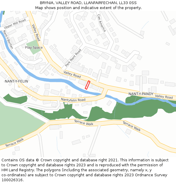 BRYNIA, VALLEY ROAD, LLANFAIRFECHAN, LL33 0SS: Location map and indicative extent of plot