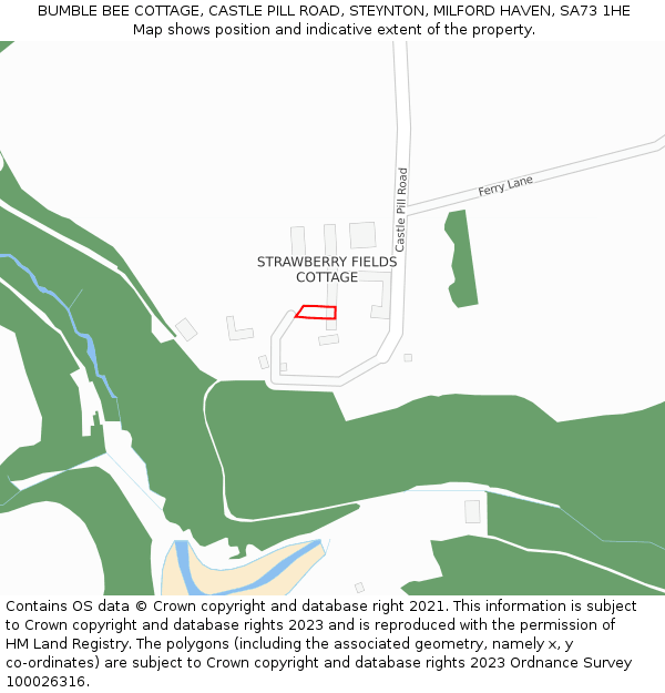 BUMBLE BEE COTTAGE, CASTLE PILL ROAD, STEYNTON, MILFORD HAVEN, SA73 1HE: Location map and indicative extent of plot