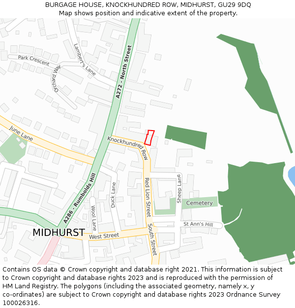 BURGAGE HOUSE, KNOCKHUNDRED ROW, MIDHURST, GU29 9DQ: Location map and indicative extent of plot