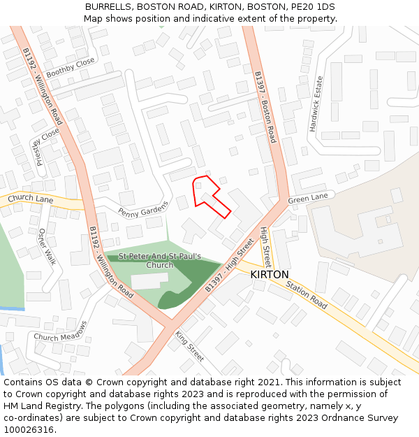 BURRELLS, BOSTON ROAD, KIRTON, BOSTON, PE20 1DS: Location map and indicative extent of plot