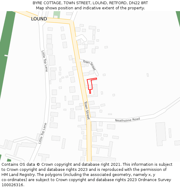 BYRE COTTAGE, TOWN STREET, LOUND, RETFORD, DN22 8RT: Location map and indicative extent of plot