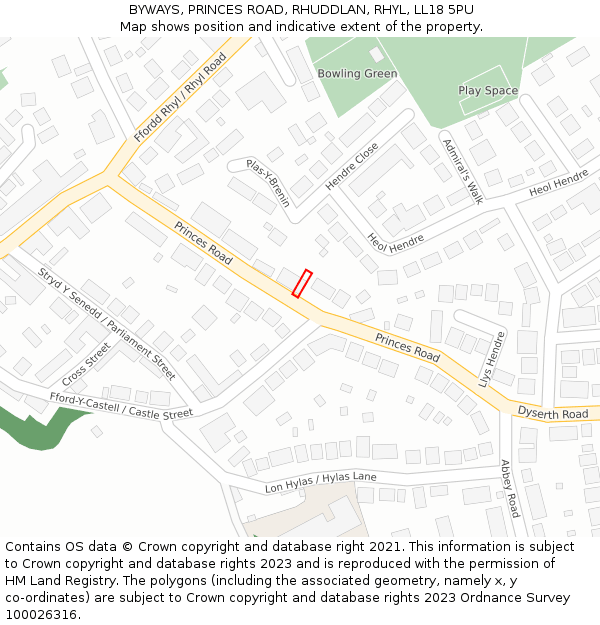 BYWAYS, PRINCES ROAD, RHUDDLAN, RHYL, LL18 5PU: Location map and indicative extent of plot