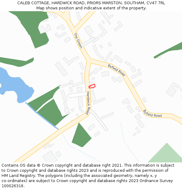 CALEB COTTAGE, HARDWICK ROAD, PRIORS MARSTON, SOUTHAM, CV47 7RL: Location map and indicative extent of plot