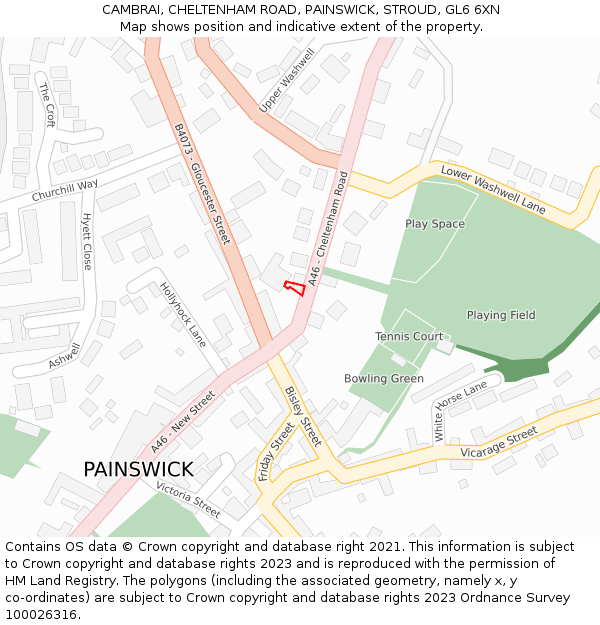 CAMBRAI, CHELTENHAM ROAD, PAINSWICK, STROUD, GL6 6XN: Location map and indicative extent of plot