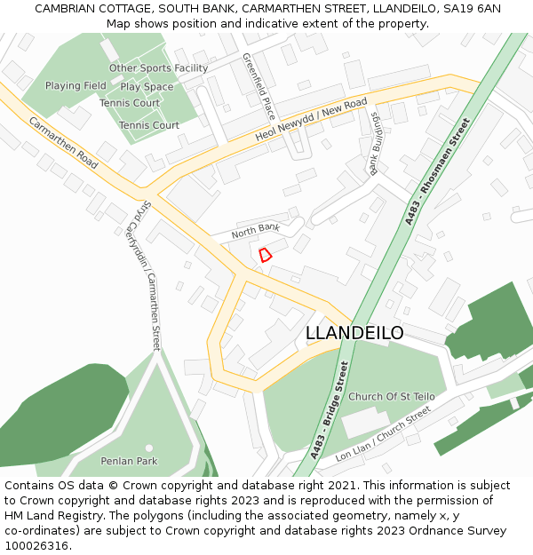 CAMBRIAN COTTAGE, SOUTH BANK, CARMARTHEN STREET, LLANDEILO, SA19 6AN: Location map and indicative extent of plot