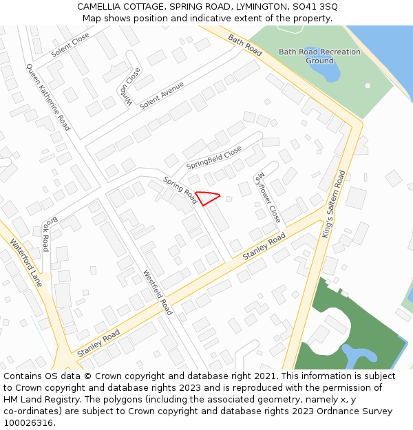 CAMELLIA COTTAGE, SPRING ROAD, LYMINGTON, SO41 3SQ: Location map and indicative extent of plot