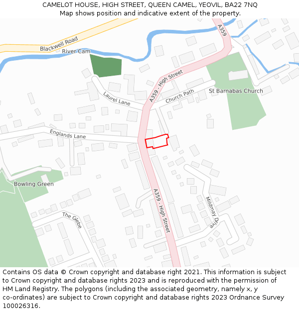 CAMELOT HOUSE, HIGH STREET, QUEEN CAMEL, YEOVIL, BA22 7NQ: Location map and indicative extent of plot