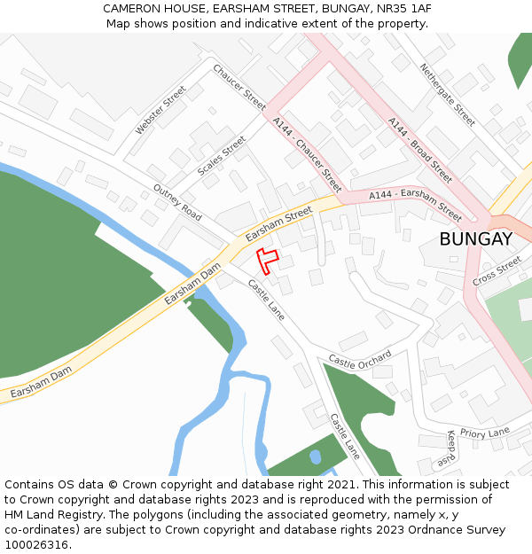 CAMERON HOUSE, EARSHAM STREET, BUNGAY, NR35 1AF: Location map and indicative extent of plot
