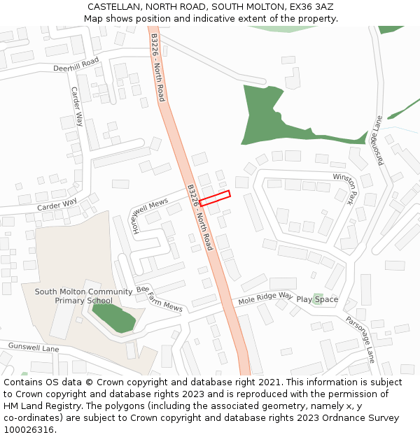 CASTELLAN, NORTH ROAD, SOUTH MOLTON, EX36 3AZ: Location map and indicative extent of plot